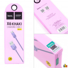 Кабель USB - микро USB HOCO X6 Khaki, 1.0м, круглый, 2.1A, силикон, цвет: чёрный