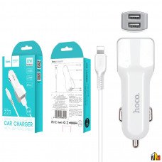 Блок питания автомобильный 2 USB HOCO, Z23, Grand Style, 2400mA, soft touch, кабель Apple 8 pin, цве