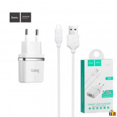 Блок питания сетевой 1 USB HOCO, C11, 1000mA, пластик, кабель микро USB, цвет: белый (1/10/100)