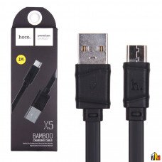 Кабель USB - Type-C HOCO X5 Bamboo, 1.0м, плоский, 2.1A, силикон, цвет: чёрный(1/30/300)